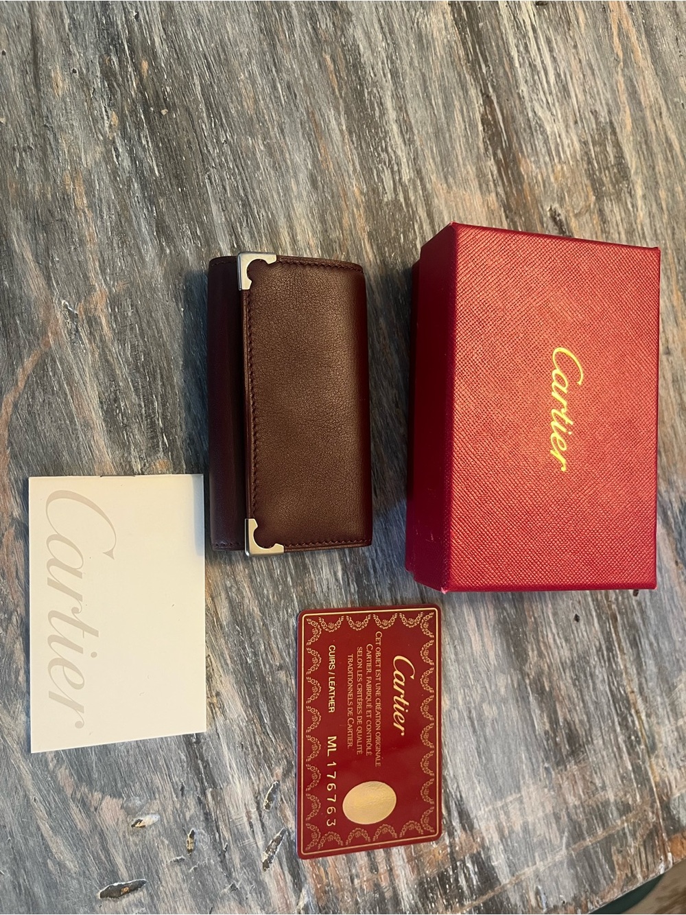 Cartier Brown Leather Key & Card Holder with Silver Corners